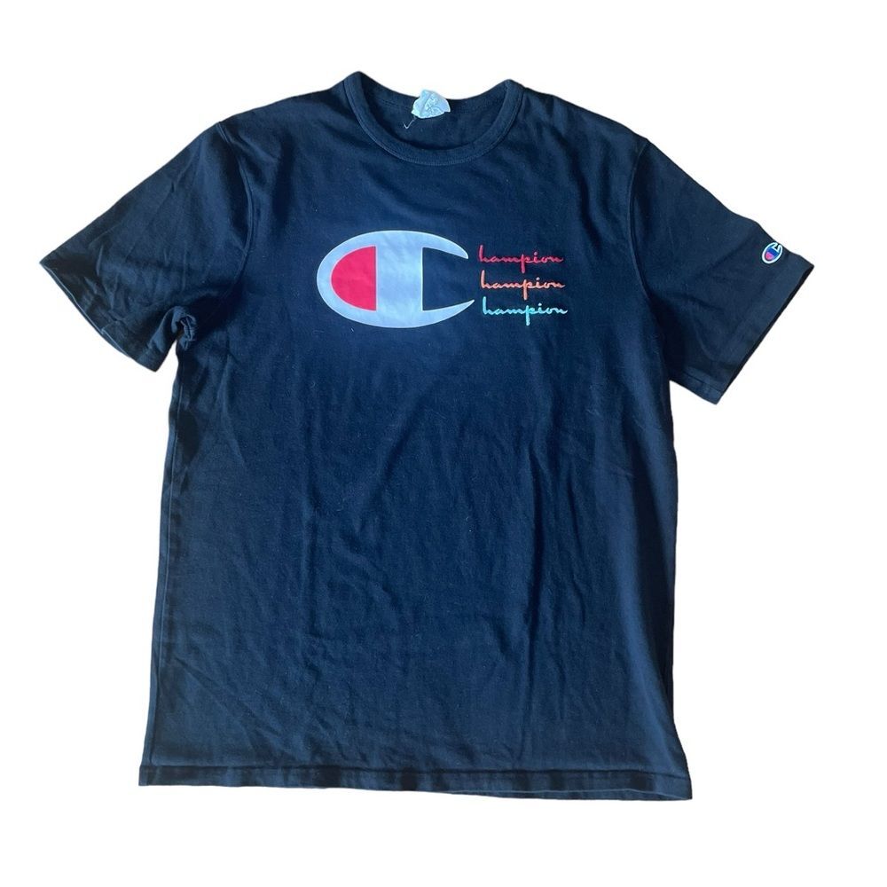 Champion Vintage 90s Logo T Shirt Script Spellout Graphic Embroidered Size Large
